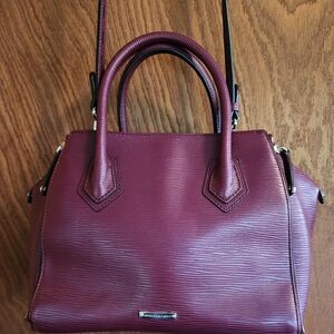 Rebecca Minkoff Mini Perry Wave Embossed Satchel Tawny Port Leather Purse bag